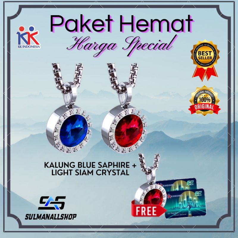 kalung Kk Liforce Blue sapphire Crystal dan Light Siam Crystal Free Blue sapphire Crystal