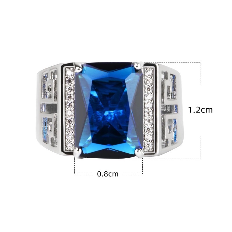 Cincin Pria King Safir Ring Warna Perak Elegan Minimalis Kantoran