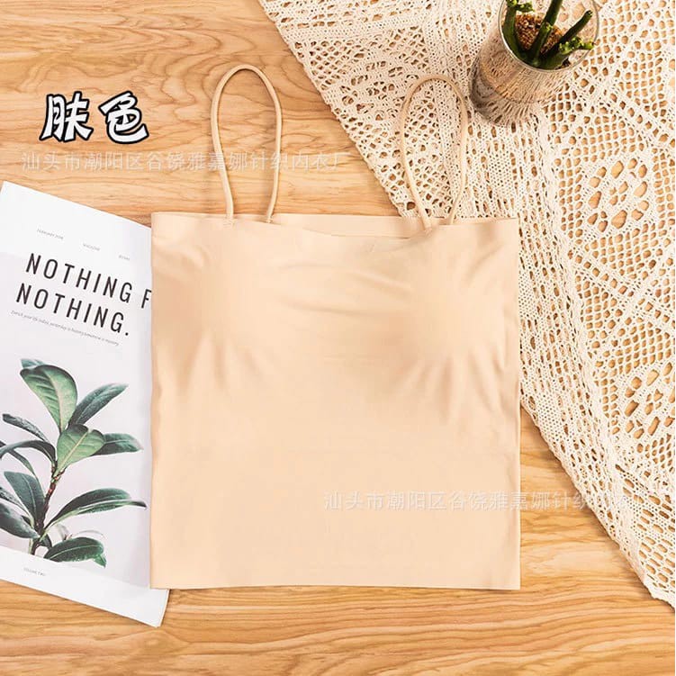 Tanktop polos wanita basic dengan cup bra /tanktop busa/tanktop import-Cream