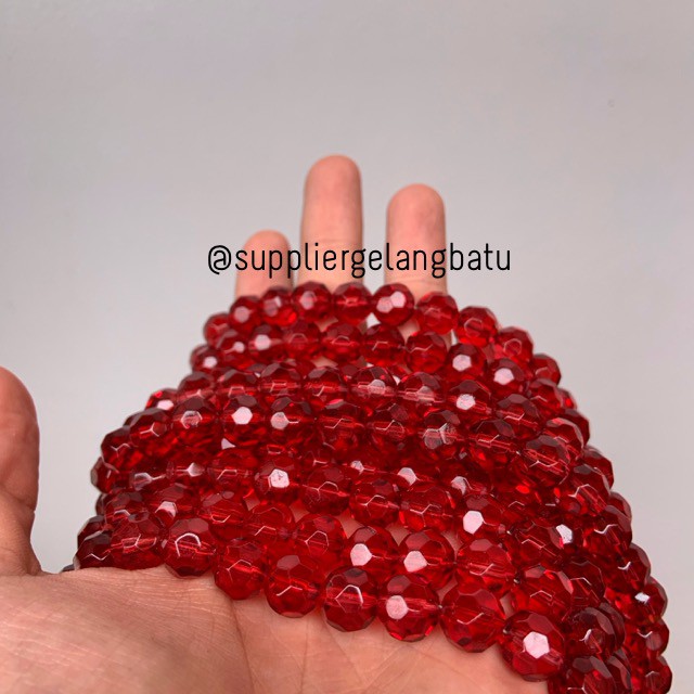 kristal bola dunia cutting 10mm MERAH red quartz kuarsa ceko bulat rondel rondelle payet rajut jahit