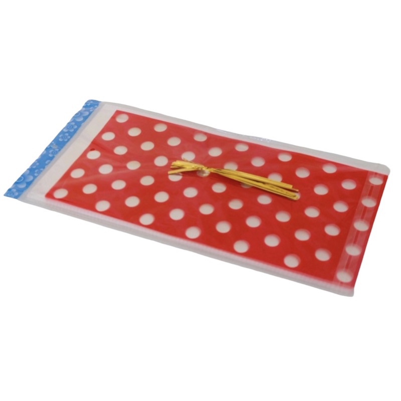 ( Pak 10 Lembar ) PLASTIC PARCEL SOUVENIR BAG - POLKADOT ONDE - PLASTIK KANTONG OPP / PLASTIC GOODIE BAG / PARCEL / SOUVENIR / HAMPERS / BINGKISAN SNACK FREE PITA KAWAT YELLOW RED BLUE PURPLE GREEN ORANGE