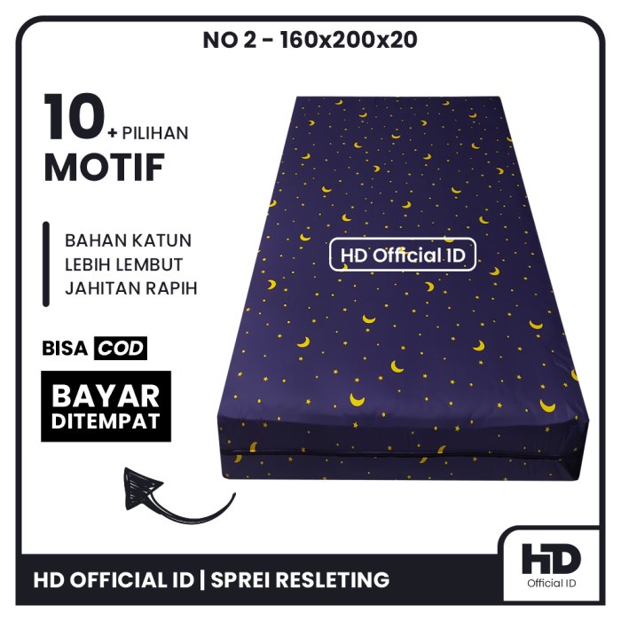 TERBARU Sarung Kasur Busa Resleting 160x200x20 Queen No 2 Bahan Katun Micro - Navy Moon
