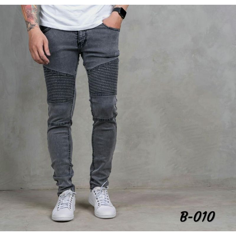 Premium Skinny Biker Jeans/Biker Jeans Grey/Celana Pria/Jeans Pria/Biker