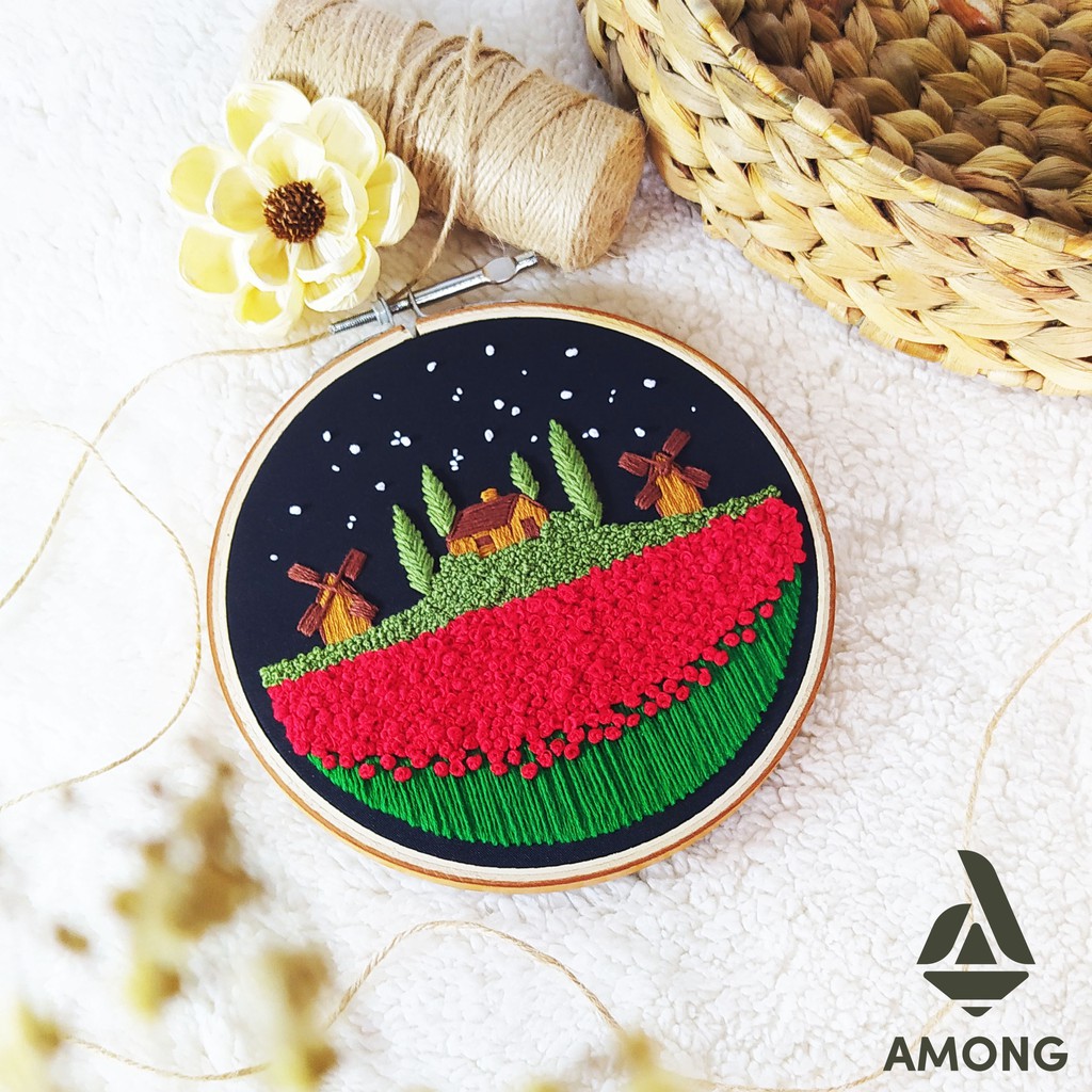 Hoop Art Hand Embroidery Landscape - Night Scene - D - Hiasan Dinding - Wall Decor