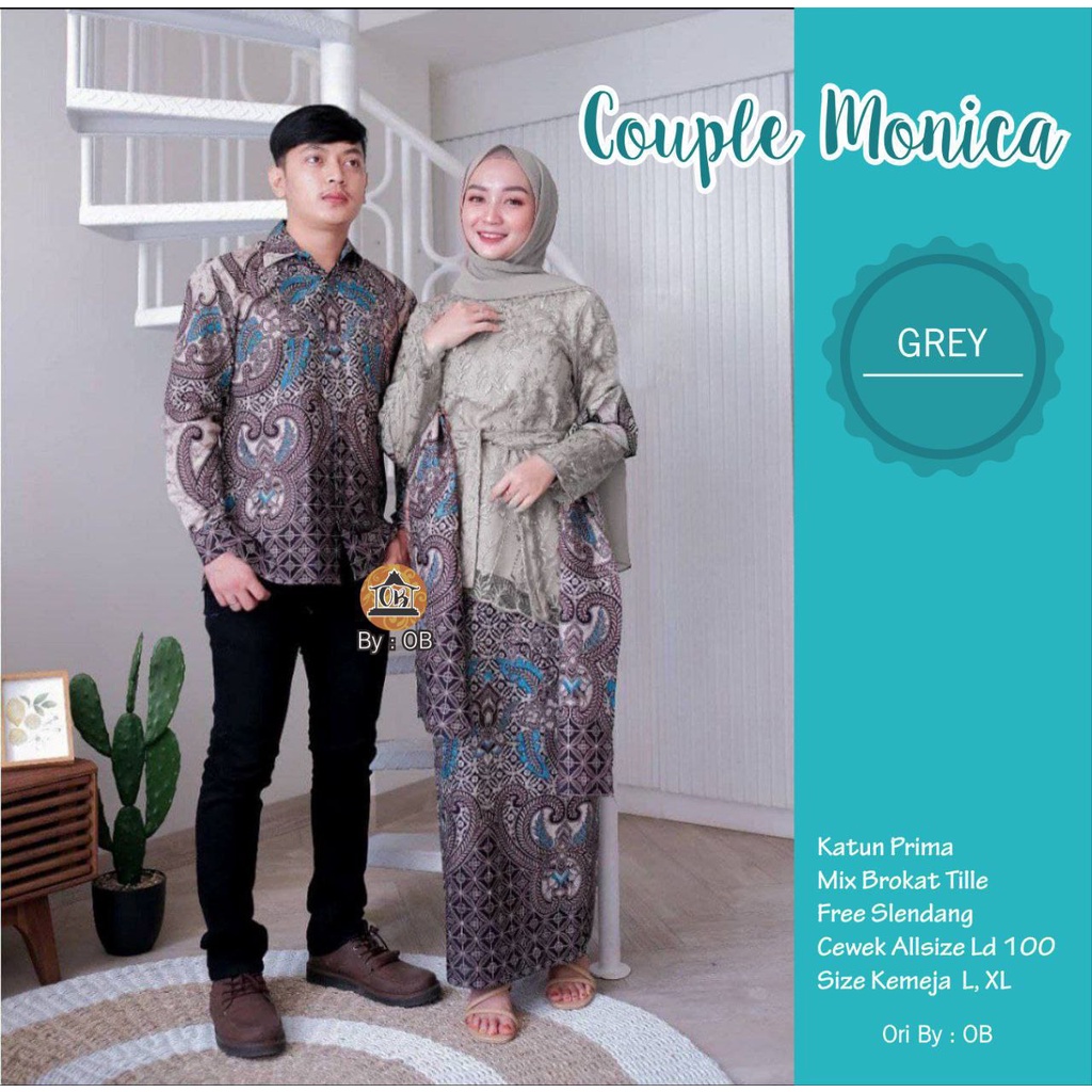 Couple Batik Kebaya Monica Formal Couple Batik Brukat Velvet Payet Couple Pesta ( Kemeja + Kebaya )