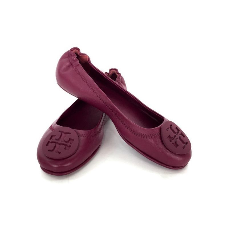 Tory Burch Sheepskin Double T Logo Flat Ballet Shoes Purple