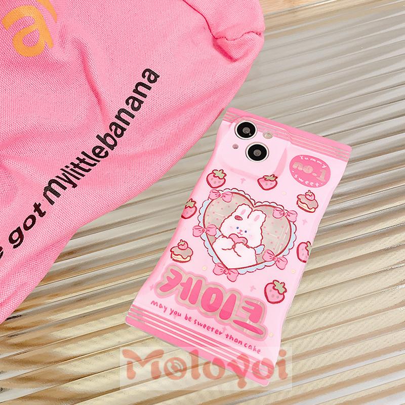 Soft Case Motif Strawberry Kelinci Hati Untuk iPhone 11 8 7 6 6s Plus XR 14 12 13 Pro Max 14 Plus X XS Max SE 2020