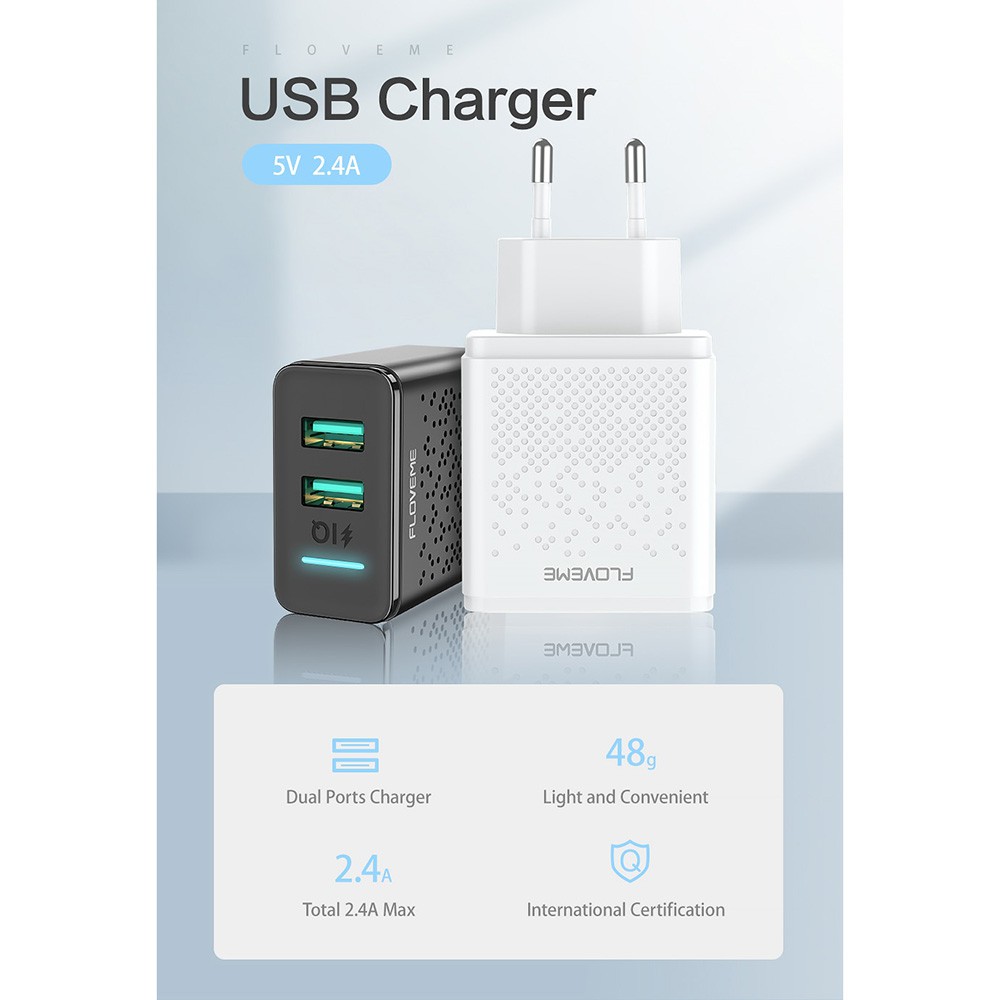 Floveme Charger USB Fast Charging 2 Port 2.4A - GC-08 - Black