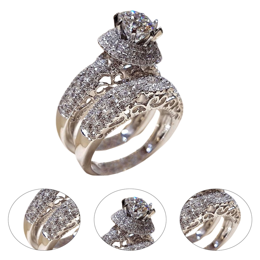 Hu Hu Hu Hu Hu Alat Bantu Pasang Kacamata♡ 1 Pasang Cincin Pasangan Bahan Cubic Zirconia Untuk Pernikahan