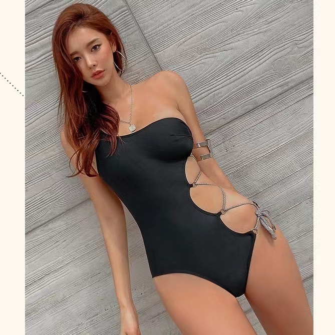 Bikini Swimsuit Baju Renang One Piece Wanita Motif Jaring Tali Terbuka Samping Transparan Import Fashion Bikini Dalika