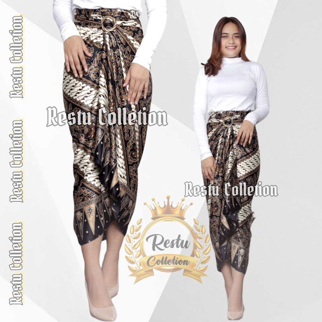 Restu Colletion Rok Lilit Songket Serut Batik Bawahan Kebaya Wisuda Kemeja Bloese Kondangan Nikahan Tunangan Wanita Allsize Bahan Satin HQ Premium