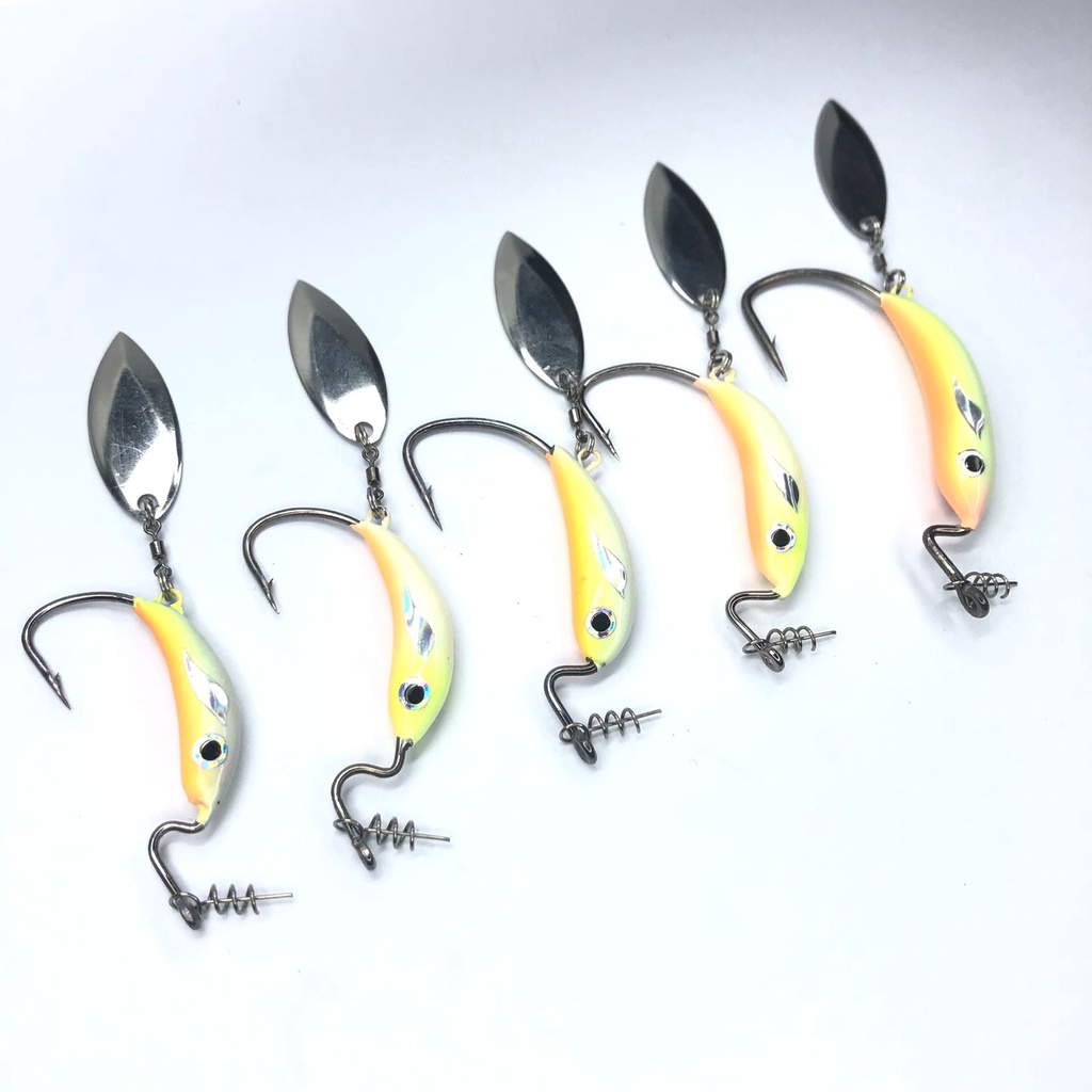 Wormhook Zaxo Blade Spiner Realis Yellow Orange Series Dengan Pemberat