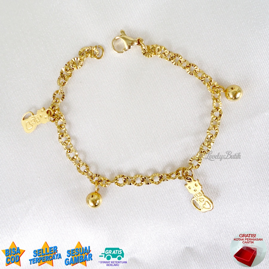 Lovelybutik - Gelang Anak Perempuan Titanium Asli Anti Karat Gelang Tangan Anak Cewek Lucu Kitten kecil Bonus Kotak Perhiasan