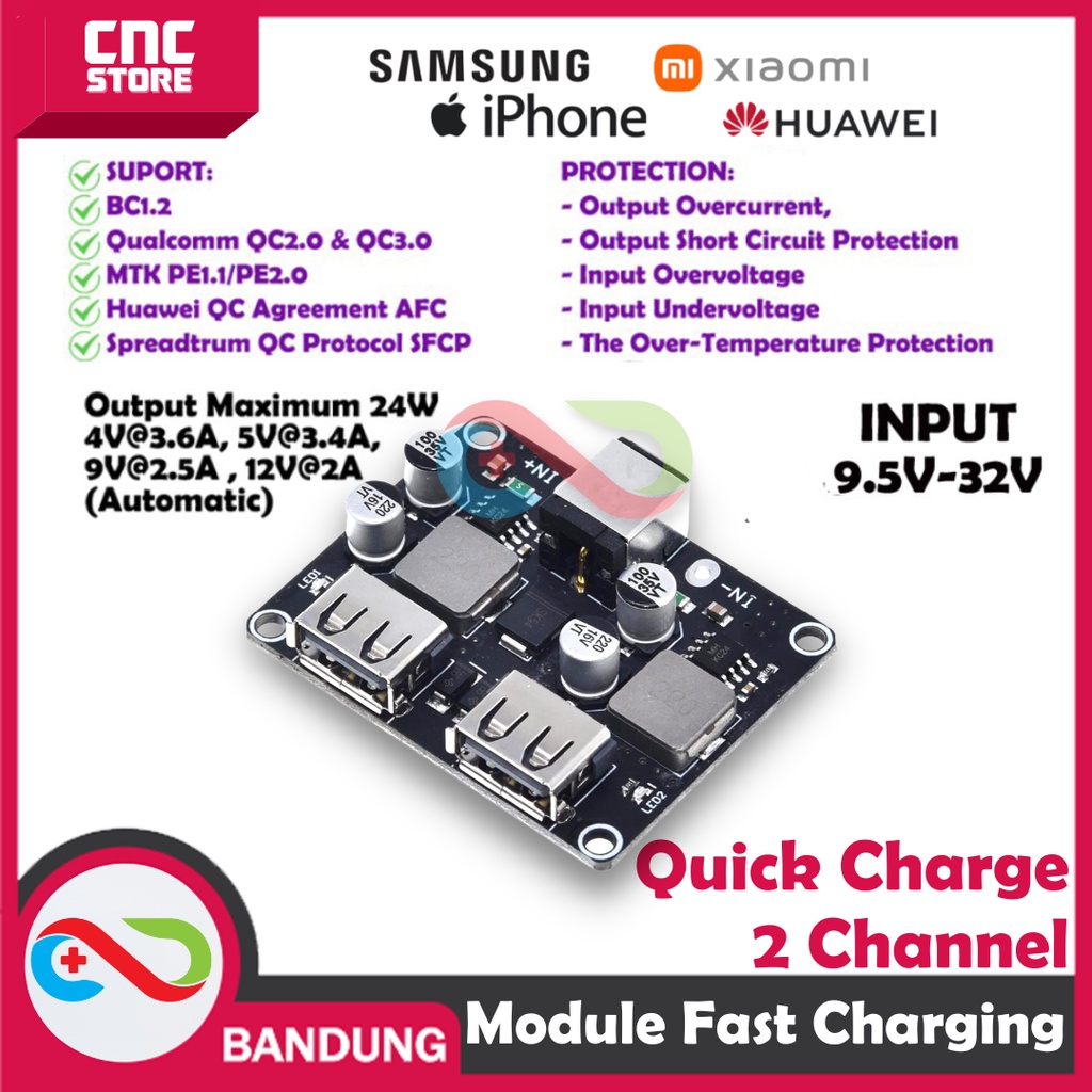 MODULE FAST CHARGING STEP-DOWN 9-30V to QC3.0 QUICK CHARGE 2 CHANNEL