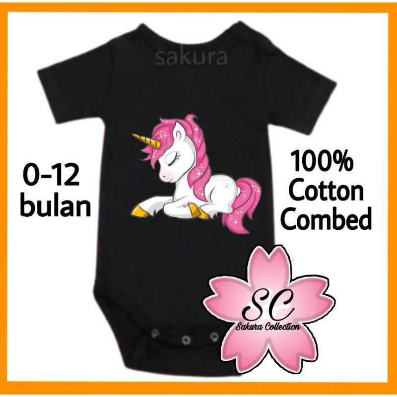 SC Kaos baju bayi jumper baby kids pendek UNICORN KUDA PONI kartun disney lucu logo tulisan custom usia 0 1 2 3 4 5 6 7 8 9 10 11 12 bulan umur 1 tahun adem jumpsuit babysuit romper bodysuit little anak kecil hitam style laki laki perempuan nyaman lembut