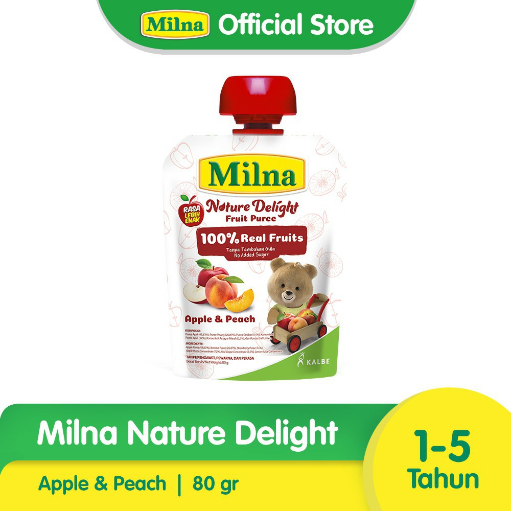 Milna Nature Delight Apple Peach 80gr Pure Buah Cemilan Bayi Makanan Anak MPASI