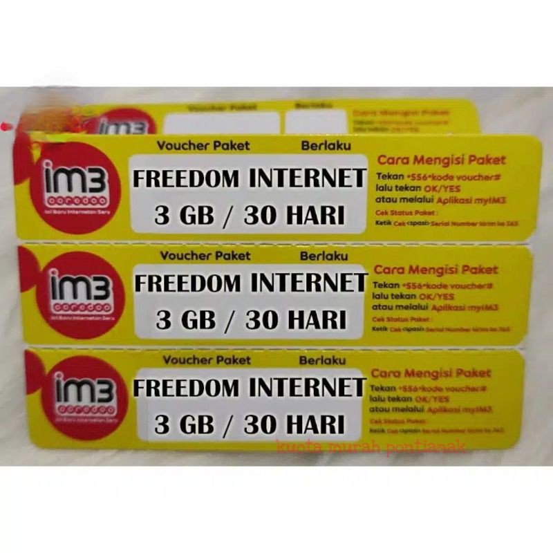 VOUCHER DATA INDOSAT FREEDOM 3 GB INTERNET Vocer 3gb 30hari Isat Im3 M3