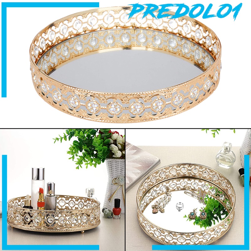 [PREDOLO1]Mirrored Crystal Vanity Makeup Tray Jewelry Organizer Decorative Tray Home