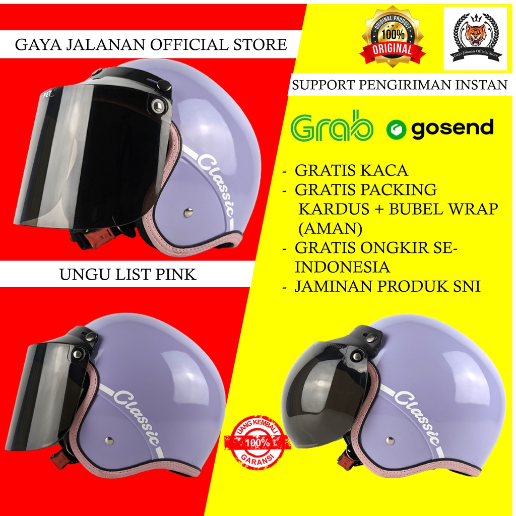 Helm Bogo Dewasa Helem Motor Retro Remaja Classic Pria Wanita SNI Open Face Klasik Cewek Cowok A6
