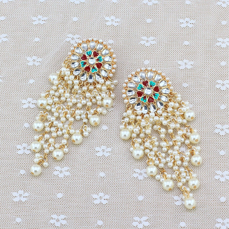 SIY  Women Bollywood Ethnic Bridal Bride Kundan Earrings Pearls Jhumka Jhumki Indian Bahubali Drop Earrings Fashion Jewelry