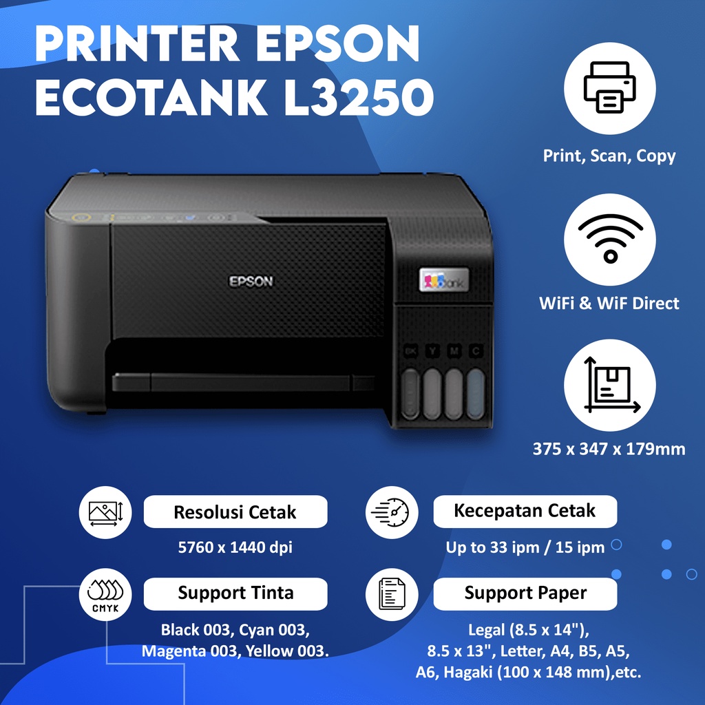 Printer Epsn L3250 A4 Pengganti Epson L3150 Print Scan Copy WiFi