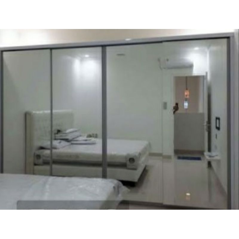 lemari pakaian minimalis ukuran 240x210 pintu sliding full cermin bisa custom permintaan 4 pintu