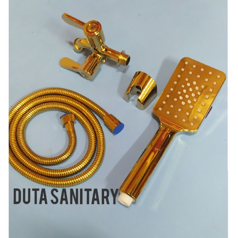 Paket Kran Cabang Gold + Hand Shower Gold/ Kran Shower Gold/ Hand Shower Kotak Gold