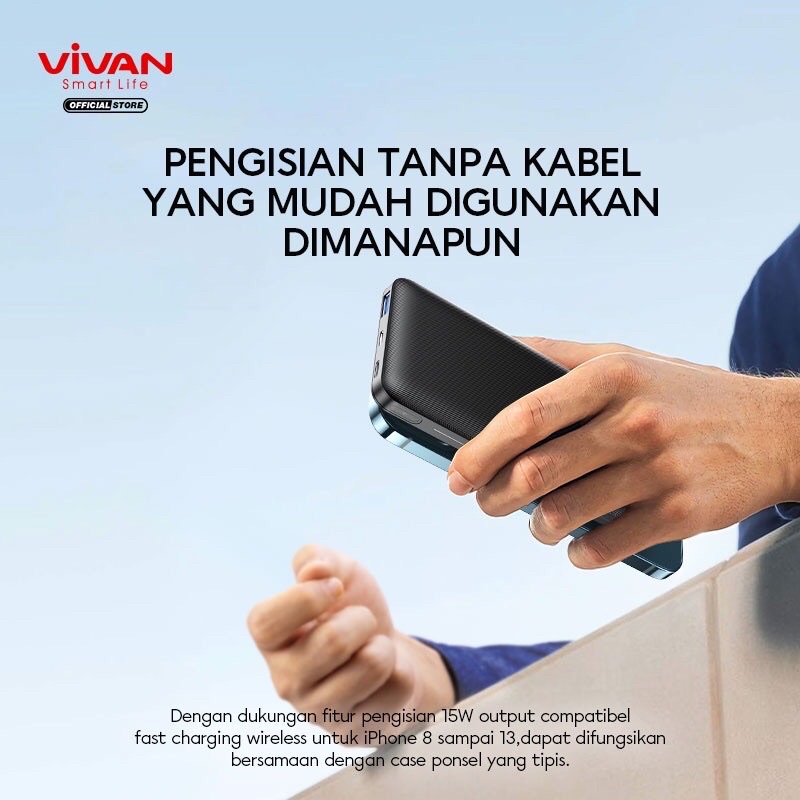 VIVAN Powerbank 10000 mAh VPB-W11 Wireless 3 Output Fast Charging 18W QC3.0 PD Support iPhone 13