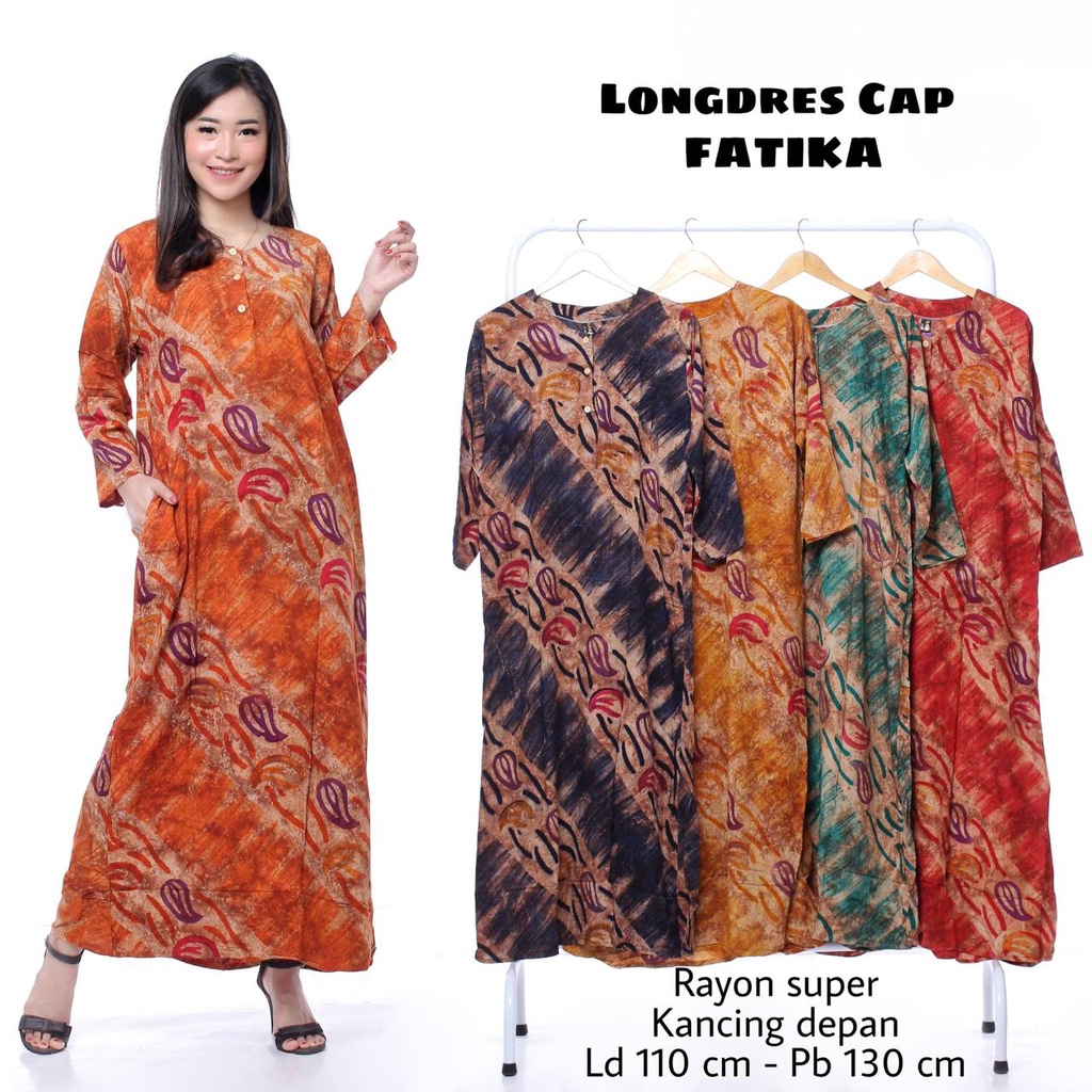 Longdress Wanita Batik Cap Malaman Dress Rayon Tebal Busui Kekinian Terbaru