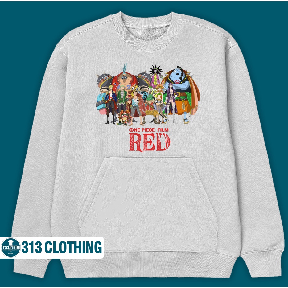 Jaket Sweater One Piece Film Red Sweater Crewneck One Piece Red Pocket