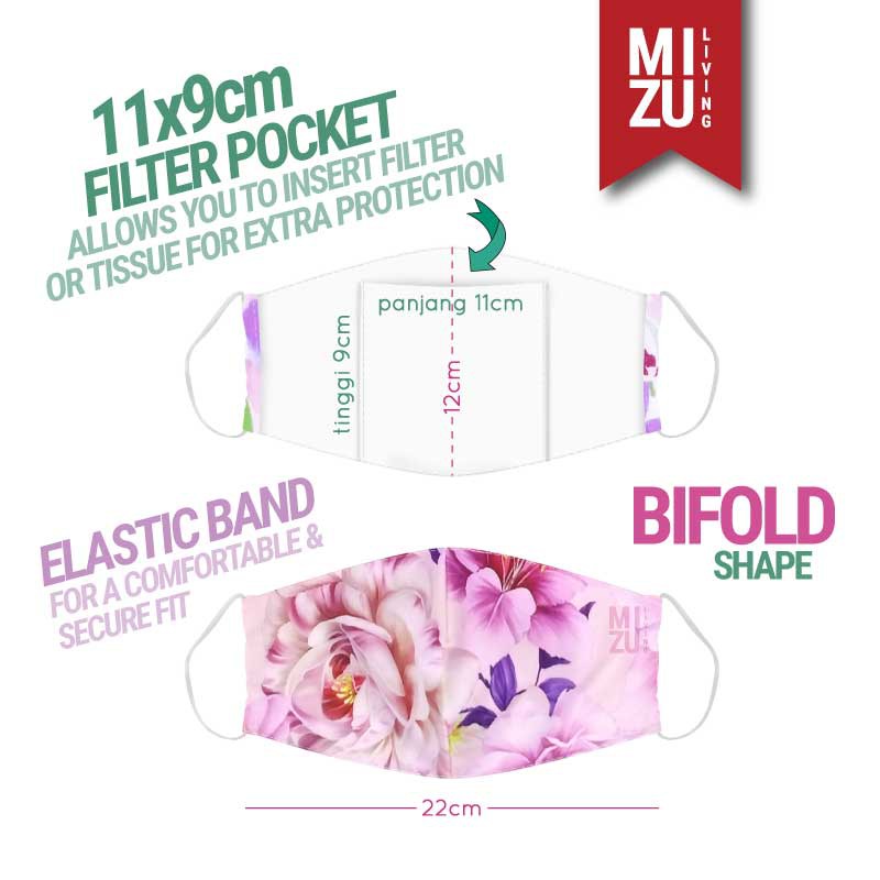 [SALE] MIZU SPRING IN BLOOM Cloth Face Mask Masker Kain Bunga 3Ply Kantong Filter NON-MEDIS REUSABLE