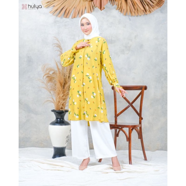 Zara Tunic by Hulya Tunik Rayon Premium Busui dan Wudhu Friendly Motif Elegan Lengan Balon Murah Ter