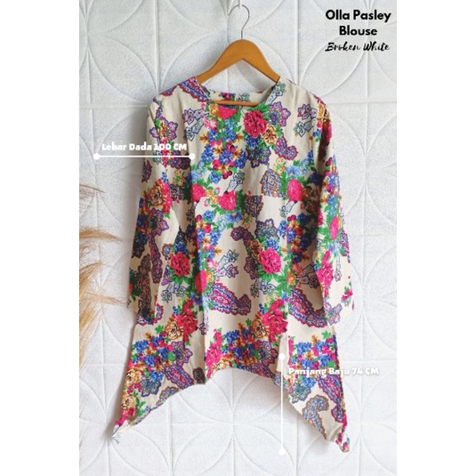 Atasan Asimetris Katun Linen Motif | Blouse Wanita Motif Murah Terbaru