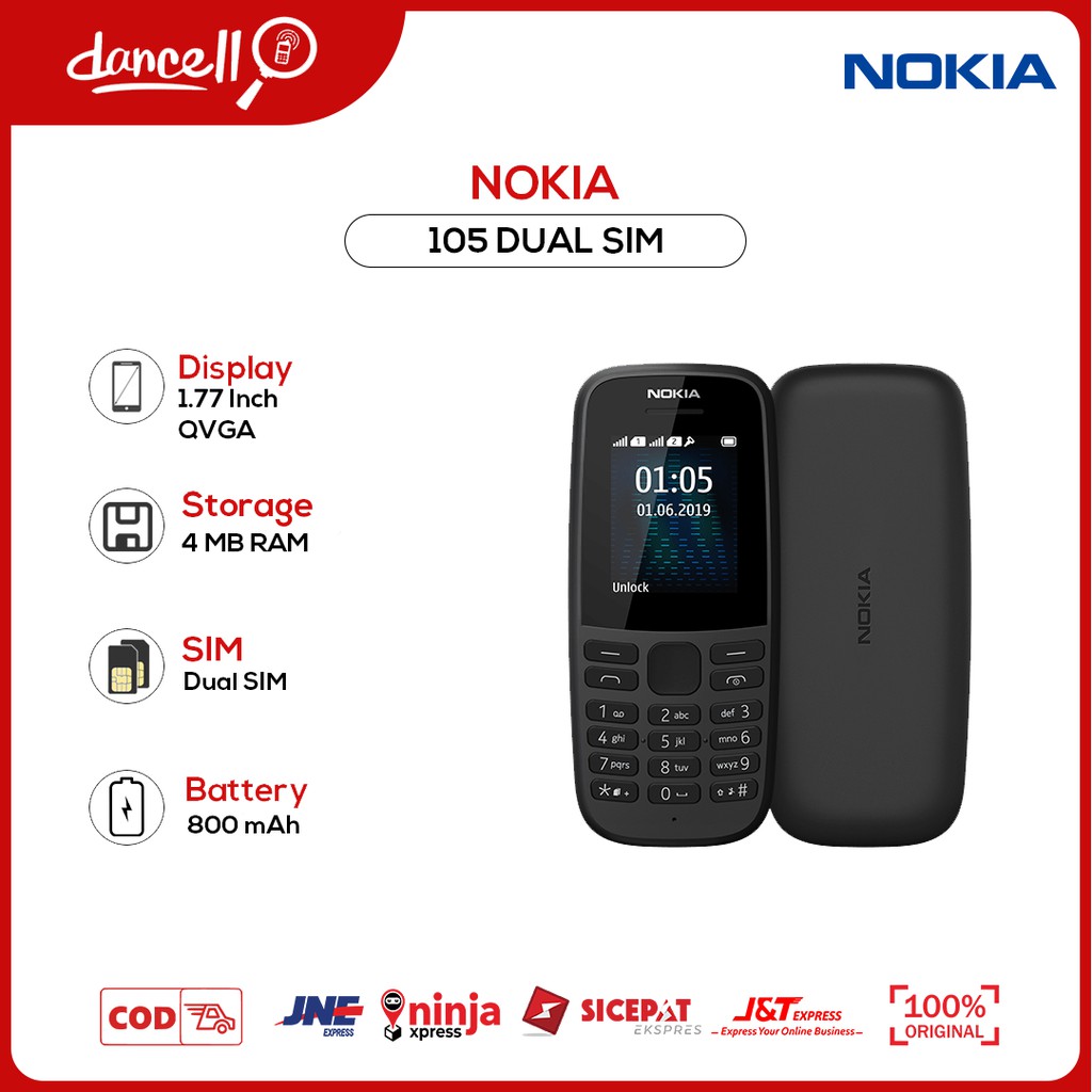 HP NOKIA 105 2019 DUAL SIM CANDYBAR HANDPHONE GSM LAYAR 1.77" MODEL JADUL PONSEL LAWAS FITUR RADIO F