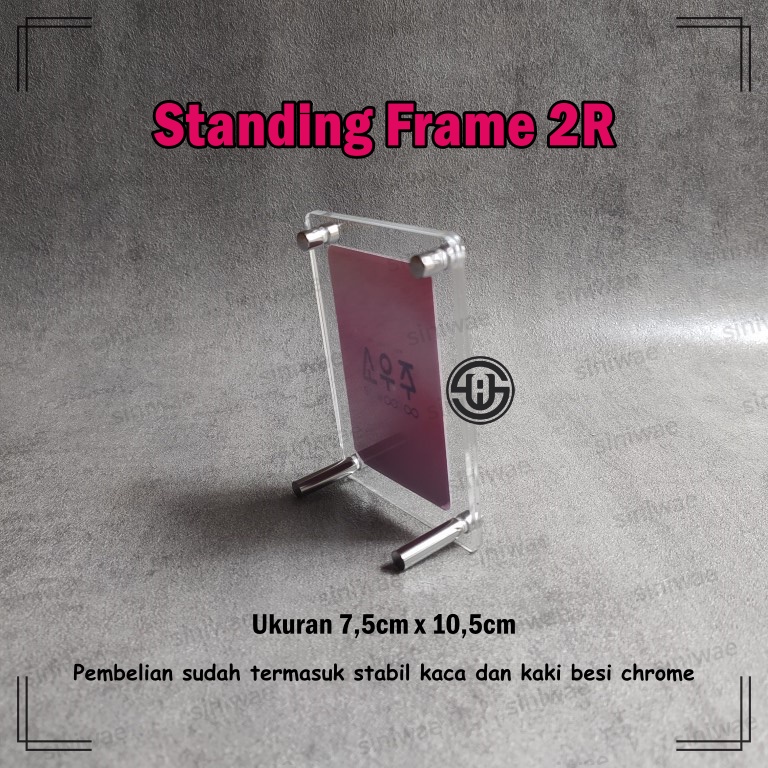 2R Frame Foto Akrilik Stand Penyangga Kaki Metal Stainless Acrylic Photo Table Top Bingkai Photo