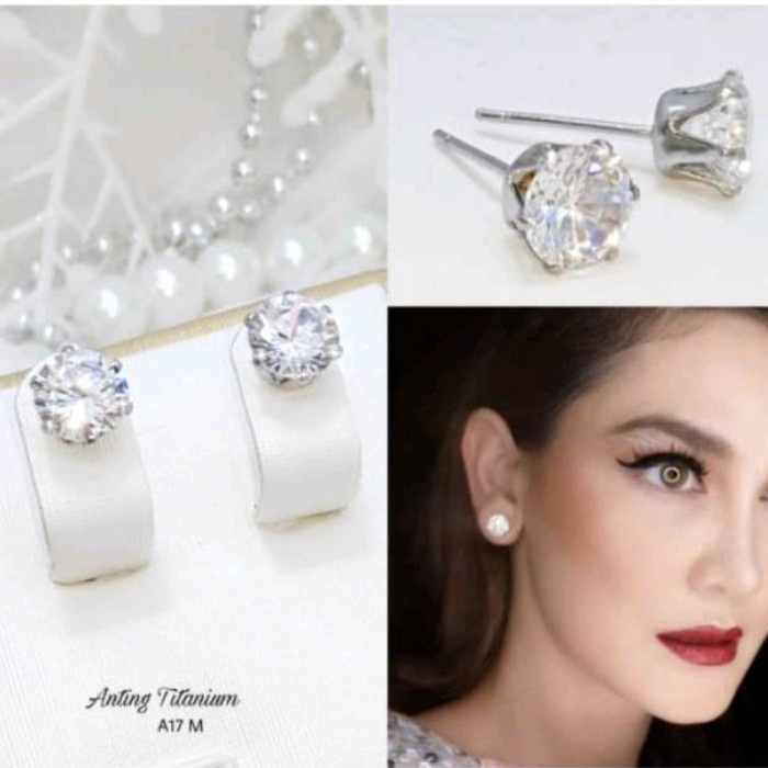 Anting Tusuk Viral Satu Mata Kristal Nagita Silver Titanium Anti Karat