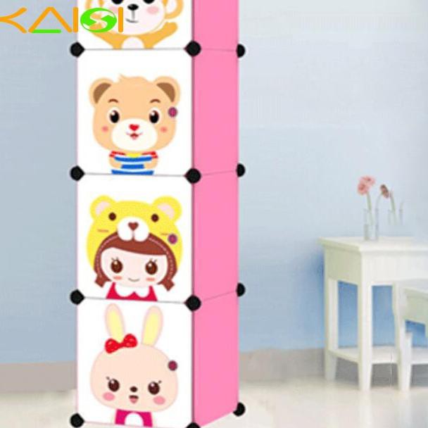 ✮ lemari pakaian plastik rak baju anak bayi rak buku tas lemari portable rak serbaguna 4 pintu ✧