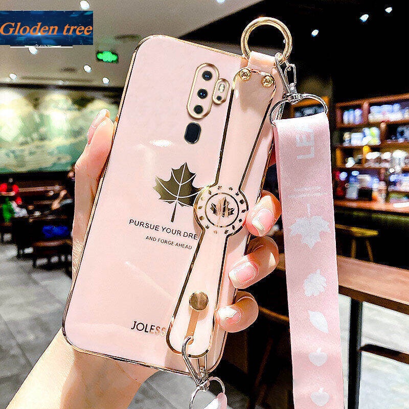 Case Motif Daun Maple Dengan lanyard Untuk OPPO A5 2020 A9 2020 A11 A11X