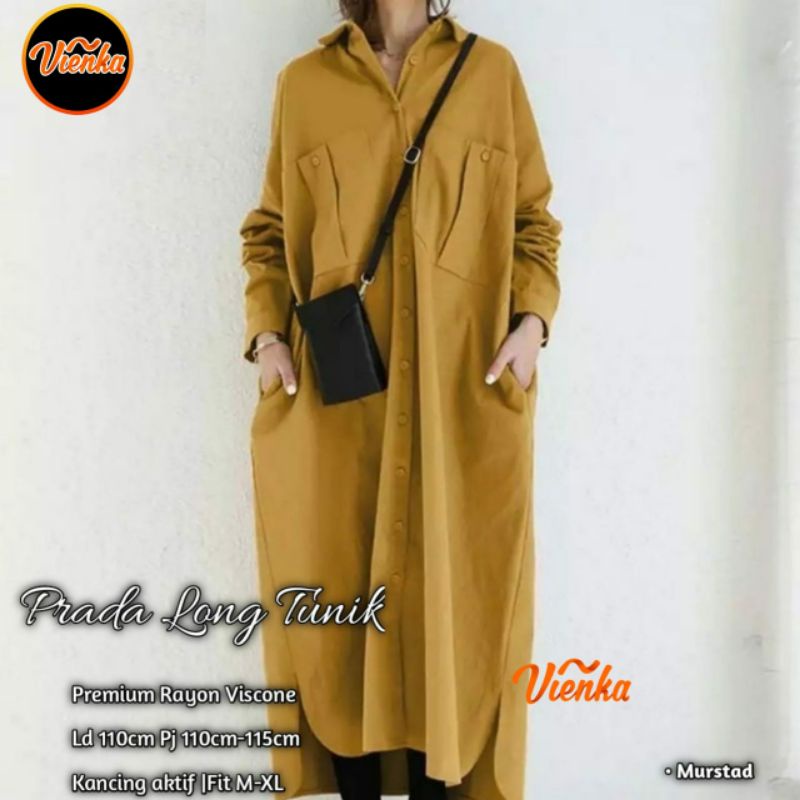 Prada long tunik katun rayon premium Ld 110 saku depan