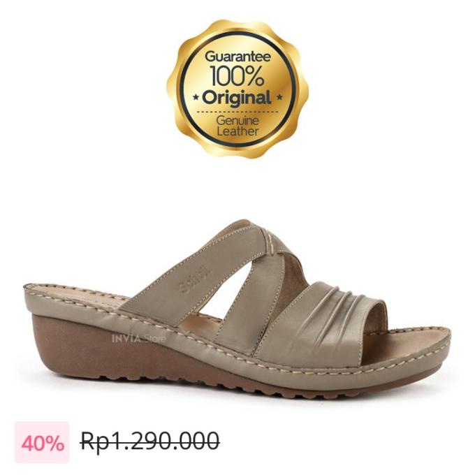 Sandal Scholl C13 Taupe Memory Cushion 100% Original Wedges Kulit Asli GRATIS
