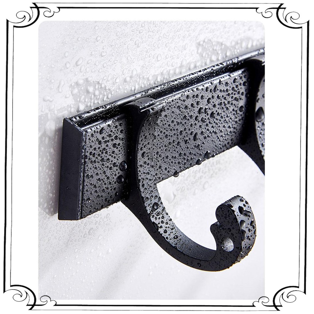 Mall Rak Gantungan Handuk Kamar Mandi Bathroom 5 Kait HITAM Towel Holder Moveable Row Hook YUJI