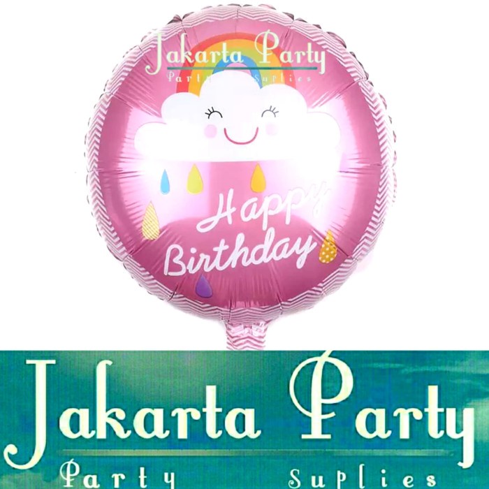 Balon Bulat HBD Rainbow Pink / Balon Foil HBD / Balon Motif HBD