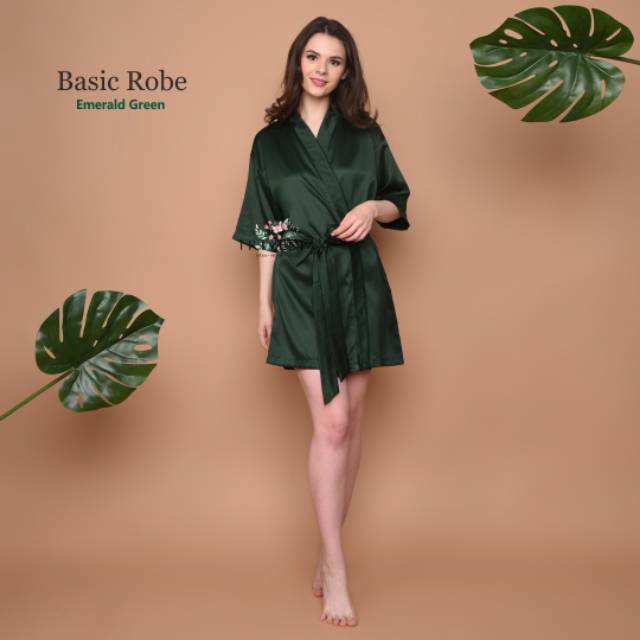 Basic Robe - KIMONO BRIDESMAID SATIN WARNA EMERALD GREEN + FREE BORDIR (TULISAN BEBAS BISA NAMA)