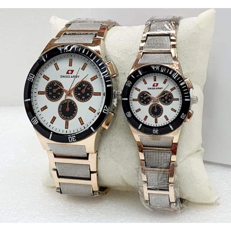 JAM TANGAN SWISS ARM11 COUPLE WANITA&PRIA BAHAN RANTAI 4,8 DAN 3,3CM