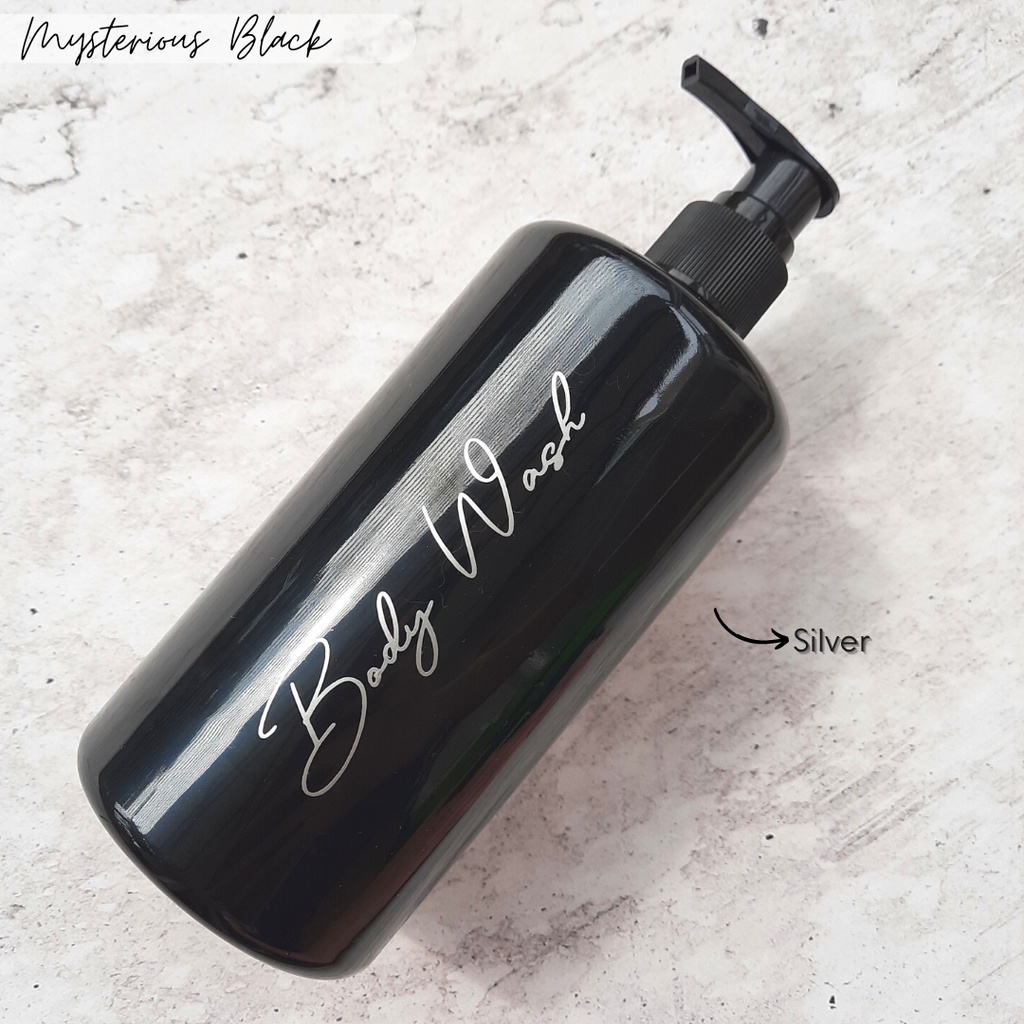 Mystirious Black Pump Bottle 500ml Botol Sabun Shampoo Hitam Label Emas Mewah Aesthetic Tutup Pump Bahan HDPE Tebal Kado Hadiah Rumah Baru