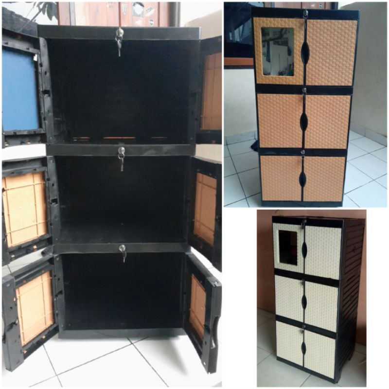 LEMARI PLASTIK 3 SUSUN KACA / LEMARI PLASTIK 3 SUSUN