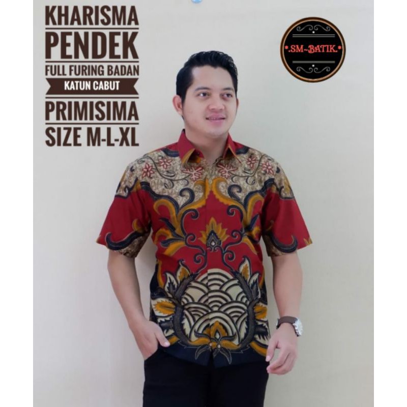 Batik Lengan Pendek Warna Merah Excluaive Hem Batik Pria Terbaru Kemeja Batik Warna Merah KHARISMA