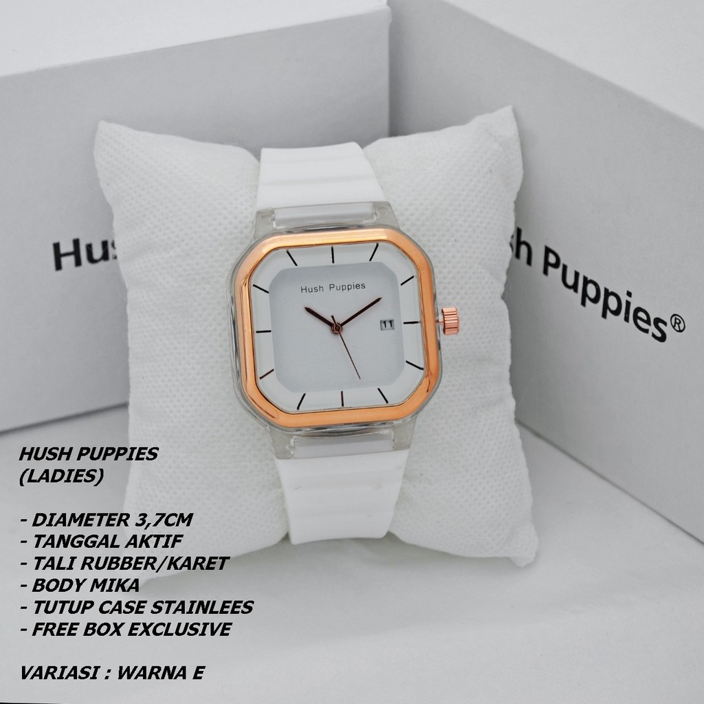 JAM TANGAN WANITA HUSH PUPPIES TALI RUBBER BODY SEGI TANGGAL AKTIF