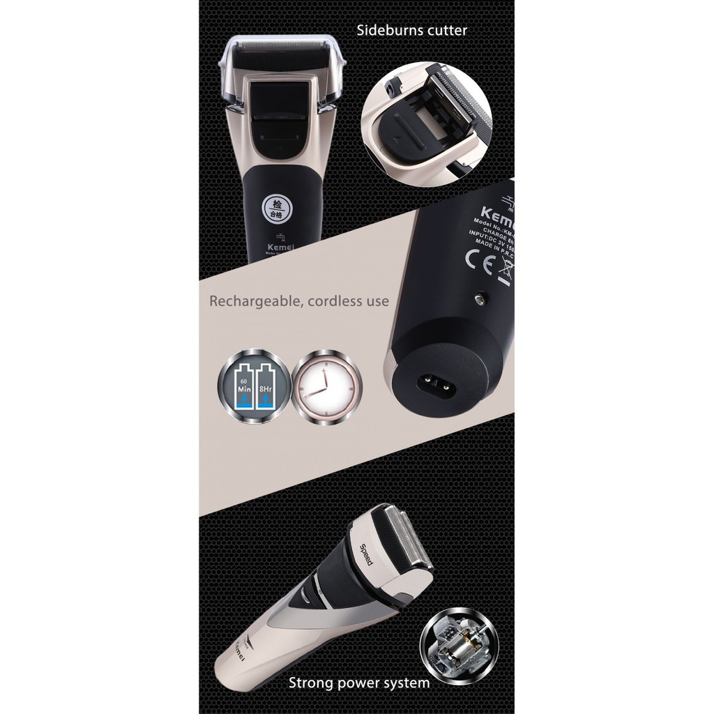 Kemei KM-8102 3D Reciprocating Triple Blade Electric Shaver Waterproof Full Washable Rechargeable