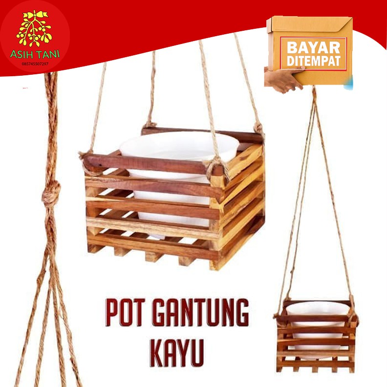 Pot Kayu Pinus Gantung Pot Bunga Anggrek
